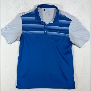 Adidas Men's Striped Performance Blue and Gray Polo